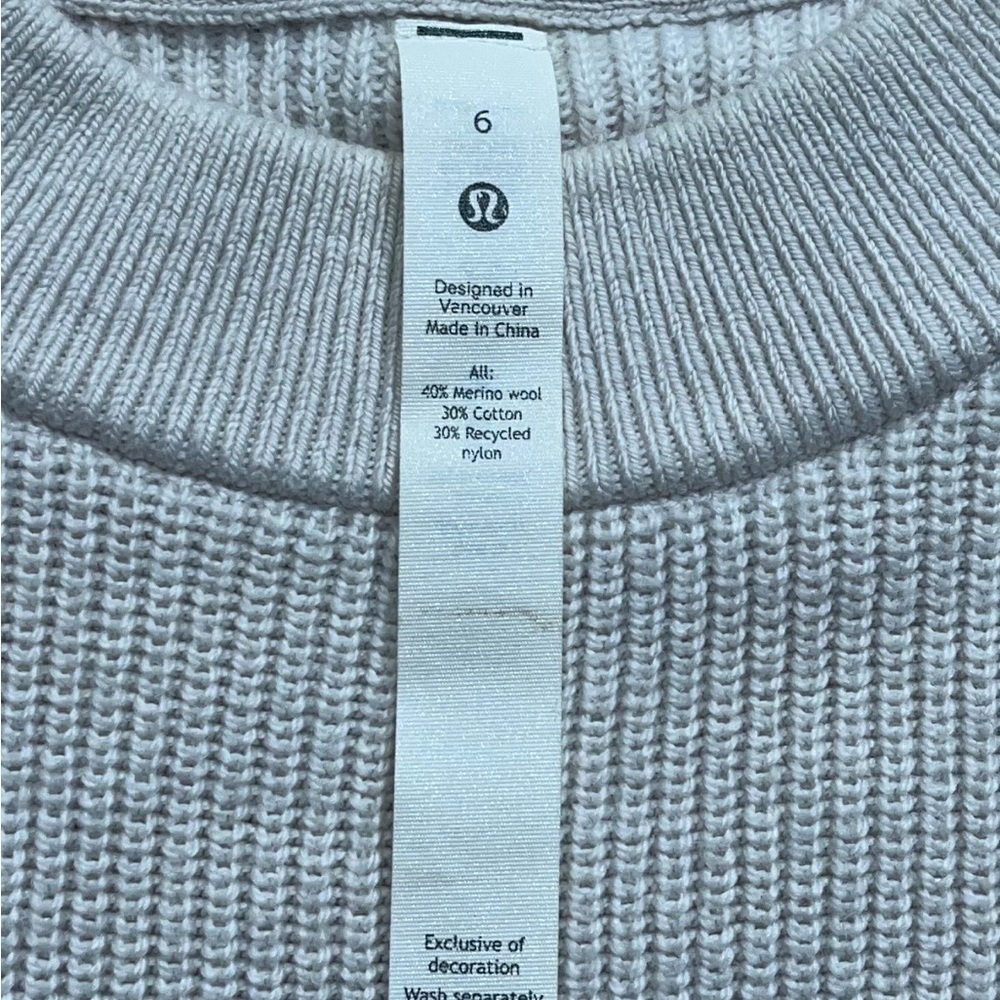 Lululemon Merino Wool Blend Ribbed Crewneck Sweater Womens Size 6 Ivory LW3GKAS - Picture 13 of 13